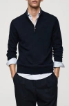 Mango Men's Slim-fit Merino Wool Quarter-zip Sweater In Dark Navy