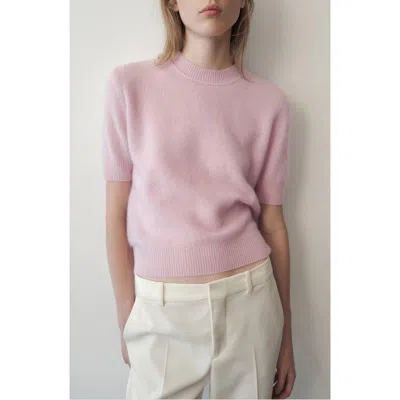 Mango Wool Short Sleeved Sweater In Pink