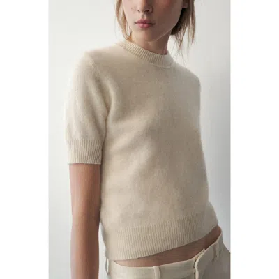 Mango Wool Short Sleeved Sweater In Neutral