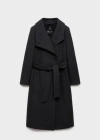 Mango Woollen Coat With Belt Grey In Grey