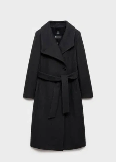 Mango Woollen Coat With Belt Grey