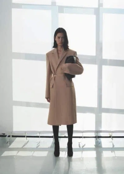 Mango Woollen Coat With Belt Nude