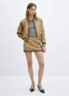 MANGO WORN LEATHER-EFFECT BOMBER JACKET LIGHT/PASTEL GREY