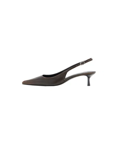 Mango Worn-effect Pointed-toe Slingback Kitten-heel Pumps In Brown