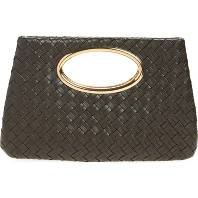 Mango Woven Faux Leather Frame Clutch In Chocolate