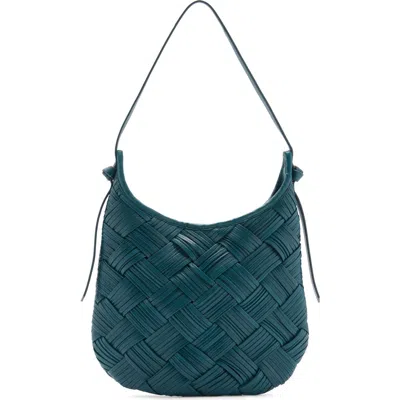 Mango Woven Leather Shoulder Bag In Prussian Blue