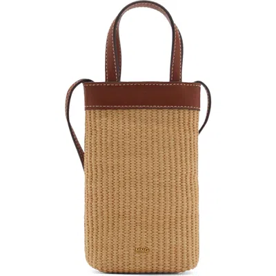 Mango Woven Raffia Crossbody Phone Bag In Brown
