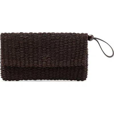 Mango Woven Raffia Pouch In Brown
