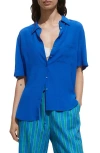 Mango Woven Short Sleeve Button-up Shirt In Blue