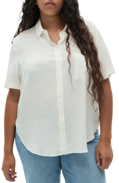 Mango Woven Short Sleeve Button-up Shirt In White