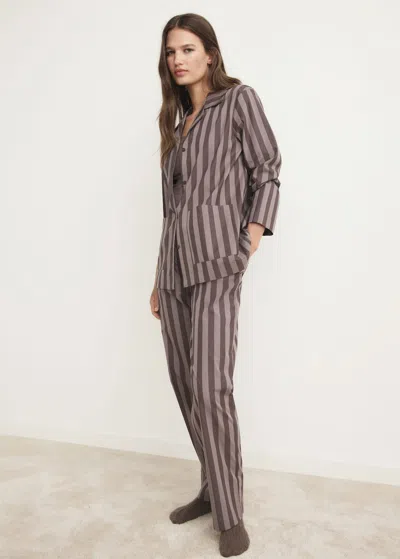 Mango Chemise Pyjama Rayures Tricotées Marron - Femme - L -  In Brown