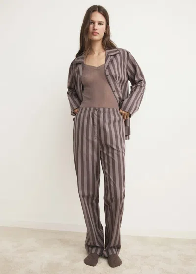 Mango Pantalon Pyjama Rayures Tricotées Marron - Femme - L -  In Brown