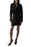 Mango Wrap Bodice Long Sleeve Dress With Removable Scarf In Black