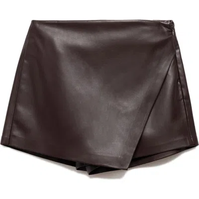 Mango Wrap Faux Leather Skort In Brown