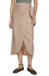 Mango Wrap Front Linen Midi Skirt In Gris Clair/pastel