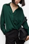 Mango Wrap Front Satin Top In Green