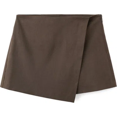 Mango Wrap Linen & Cotton Miniskirt In Brown