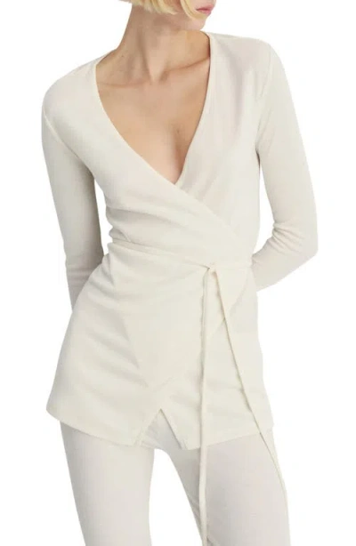 Mango Wrap Rib Cardigan In Vanilla