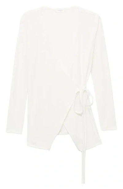 Mango Wrap Rib Cardigan In White