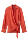 Mango Oversized Shirt With Tie Waist In Red