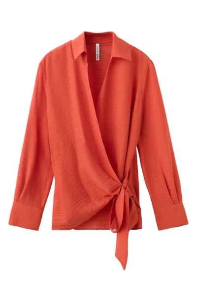 Mango Oversized Shirt With Tie Waist In Red