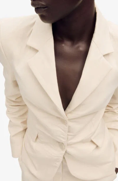 Mango Wrinkled Cotton & Linen Suit Blazer In Neutral
