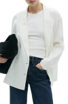 Mango Wrinkled Effect Double Breasted Suit Jacket In White