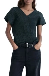 Mango Wrinkled Effect V-neck Top In Green