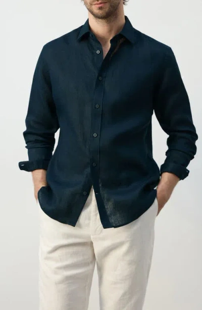 Mango X Casper Ruud Regular Fit Linen Button-up Shirt In Blue