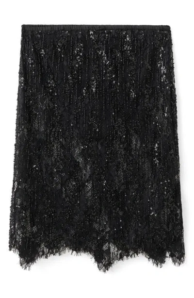 Mango X Kaia Gerber Beaded Lace Skirt In Black