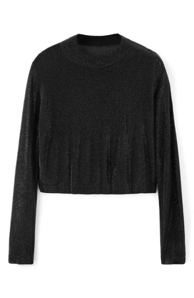 Mango X Kaia Gerber Crystal Embellished Long Sleeve Crop Top In Black