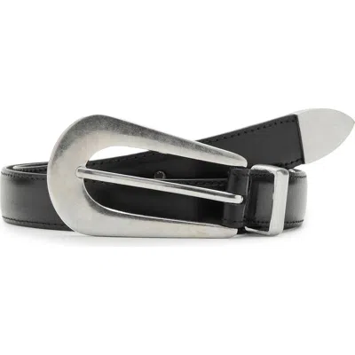 Mango X Kaia Gerber Elongated Oval Buckle Leather Belt In Black