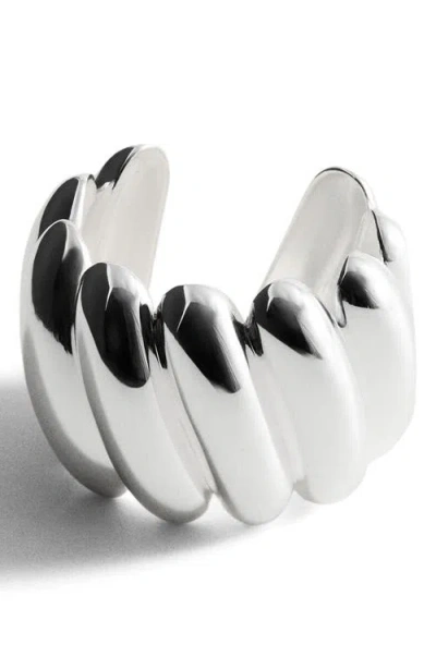 Mango X Kaia Gerber Ridge Embossed Cuff Bracelet In Silver