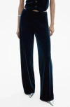 Mango Xenphant Stretch Velvet Wide Leg Pants In Night Blue