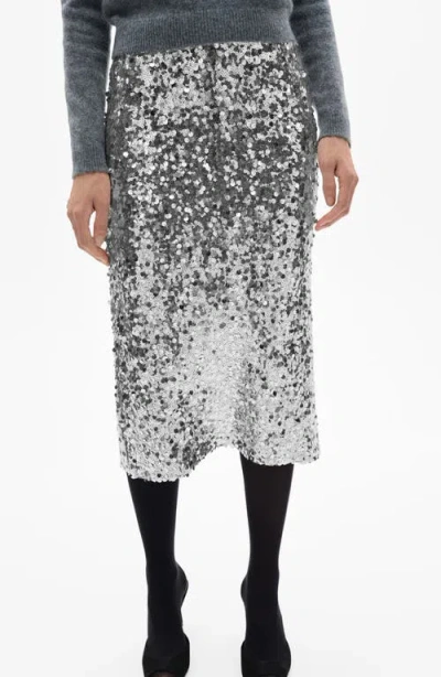 Mango Xjaviera Sequin Midi Skirt In Silver