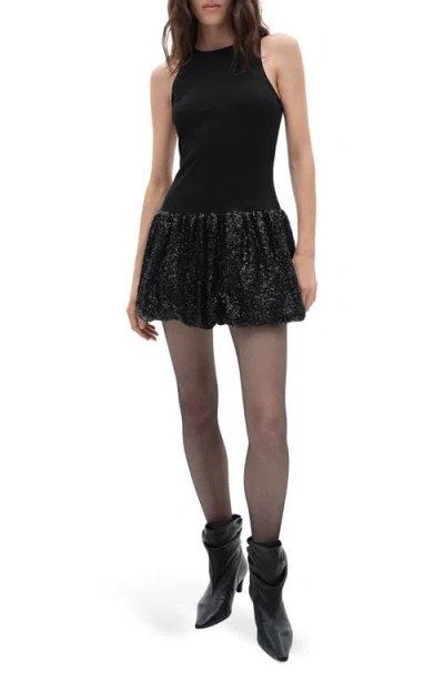 Mango Xnuba Sequin Bubble Hem Minidress In Black