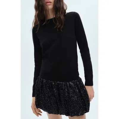 Mango Xnuba Sequin Bubble Hem Miniskirt In Black