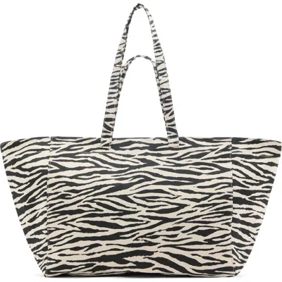 Mango Zebra Canvas Shopper Bag In Black
