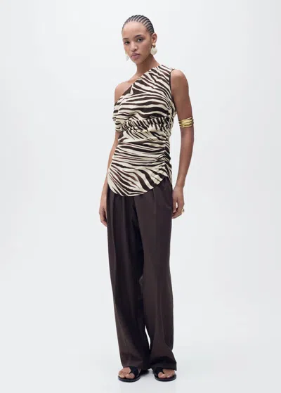 Mango Zebra Draped Blouse Ecru