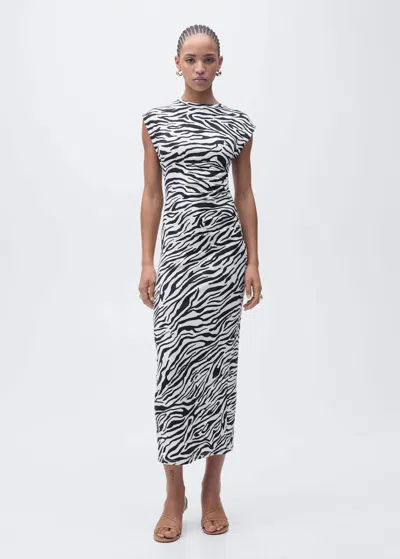 Mango Zebra Print Body-con Midi Dress In Black