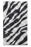 Mango Zebra Print Frayed Scarf In Black
