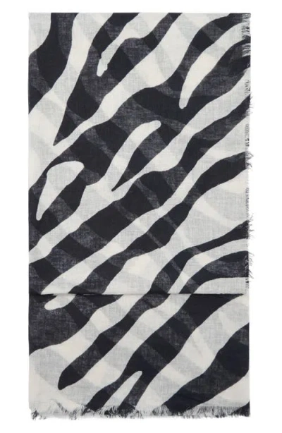 Mango Zebra Print Frayed Scarf In Black