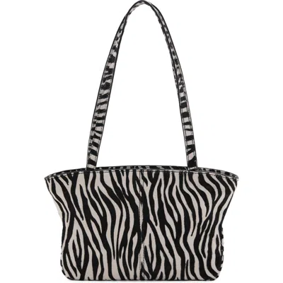 Mango Zebra Print Genuine Calf Hair Satchel In Black
