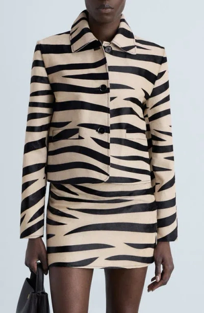 Mango Zebra Print Leather Jacket In Black