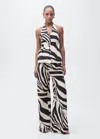 Mango Zebra-print Linen-blend Waistcoat Beige In Beige