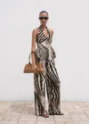 Mango Zebra Print Linen Vest Chocolate
