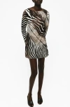 Mango Zebra Print Long Sleeve Dress In Black