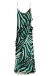 Mango Zebra Print Ruffle Dress In Green