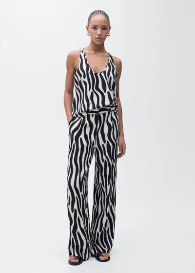 Mango Zebra-print Strappy Top Ecru