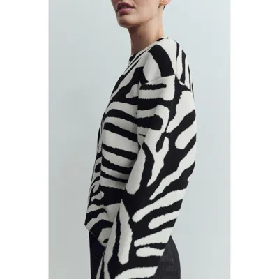 Mango Zebra Print Sweater In Black